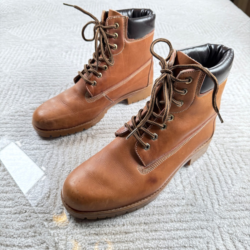Boundary Waters Boots Mens 10.5 Tan Leather Shearling Work Spain Gorp VTG 90s